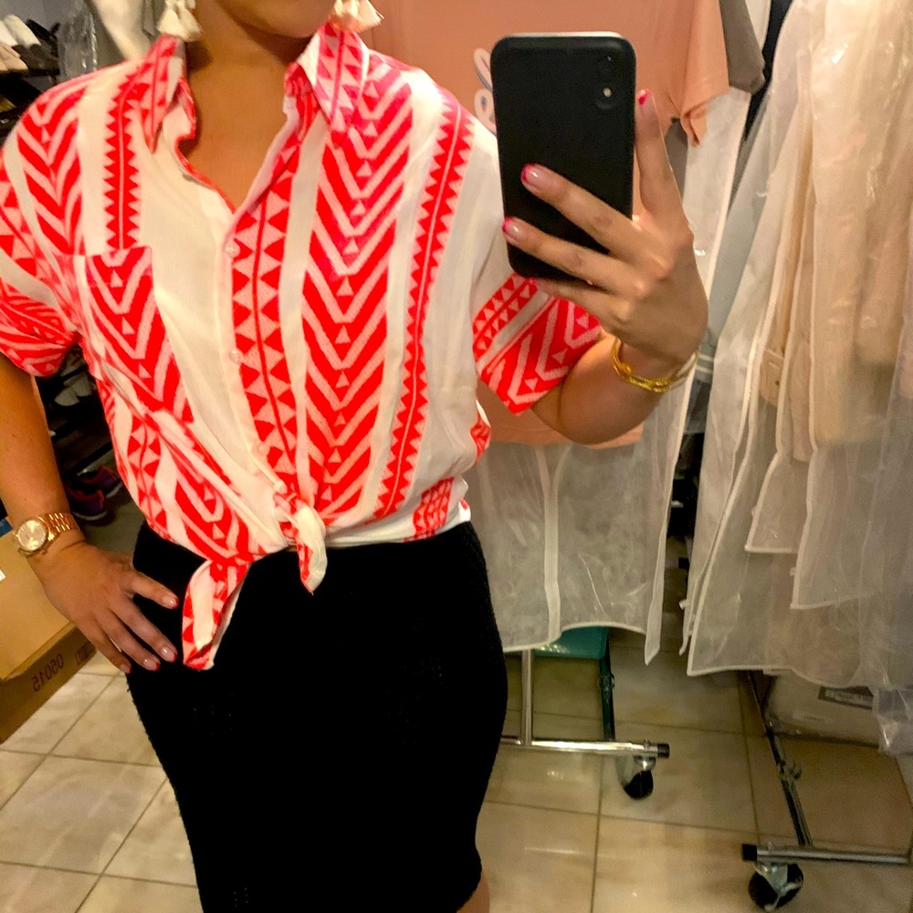Hot Pink and White woven top
